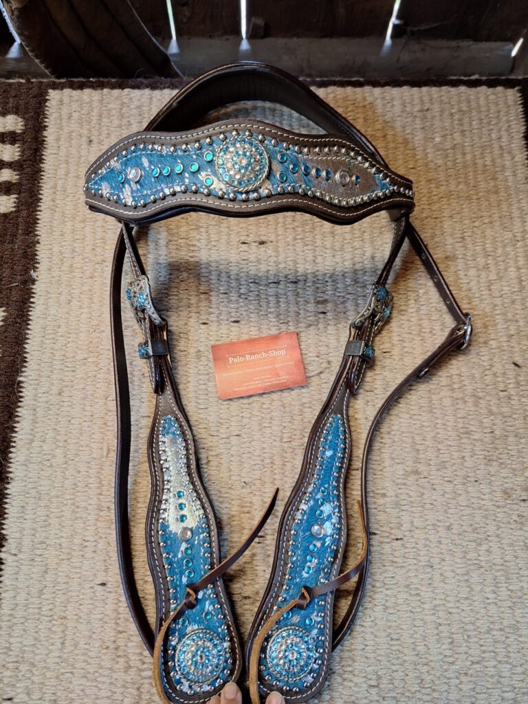 Kaltblut Westerntrense, anatomisch, gepolsternt Türkis, Fell, Strass